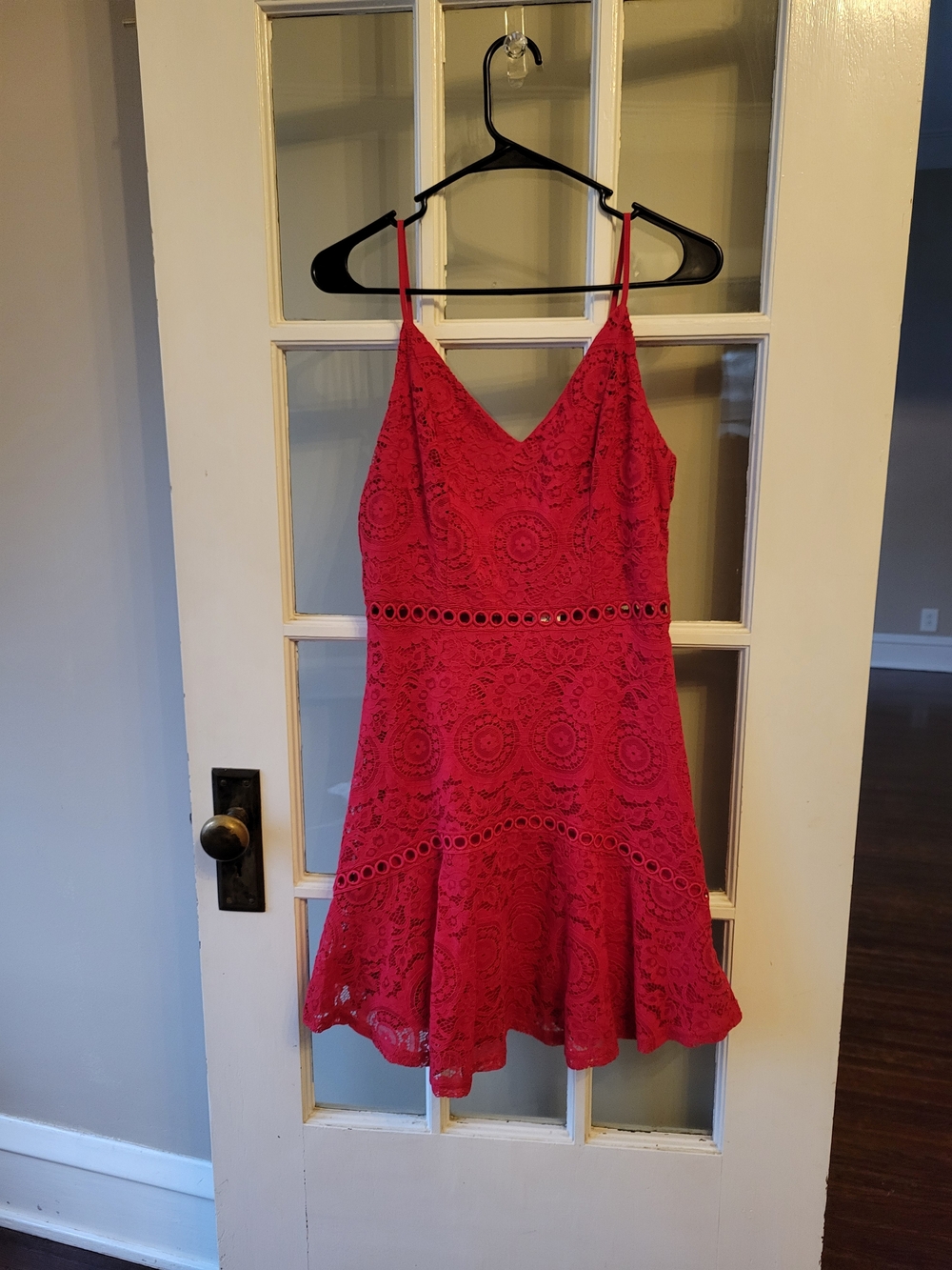 Francesca's Collections Red Lace Mini Dress with Spaghetti Straps Medium - Picture 3 of 15